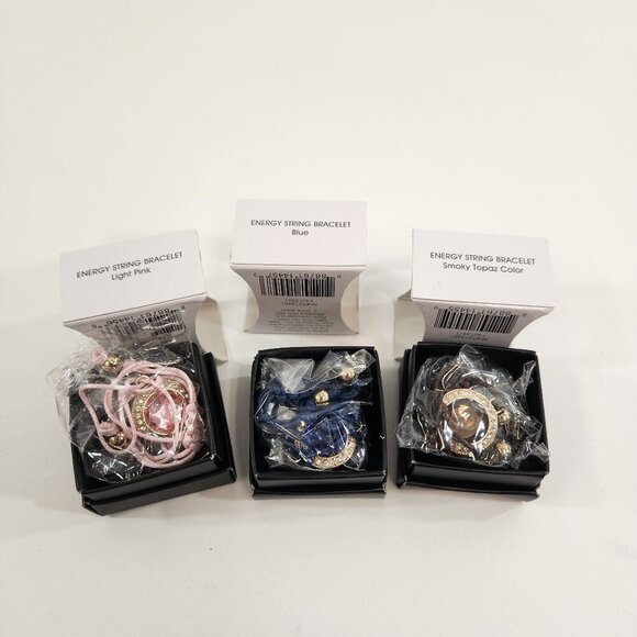 Avon Energy String Bracelet Bundle Light Pink / Blue / Smoky Topaz NEW - Picture 1 of 6